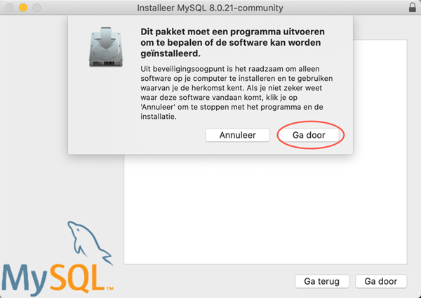 macOS MySQL Community Server Negeer de waarschuwing
